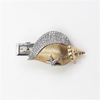 摩凡陀 MOVADO 玫瑰金/铂金/钻石镶嵌海螺形胸针式怀表
